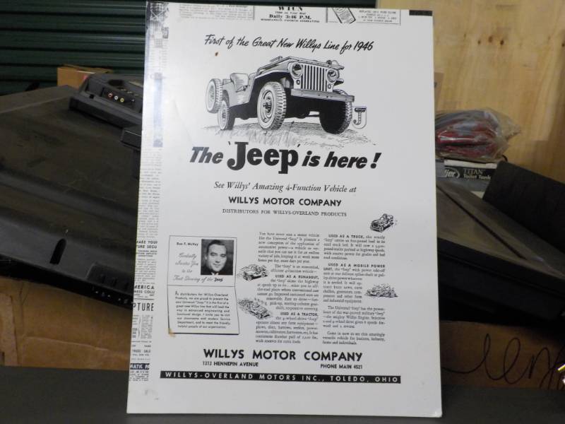 Willys Jeep Ad on Whiteboard 15 x 2...