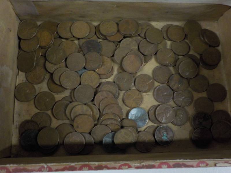 141 Wheat Pennies in a Cigar Box...