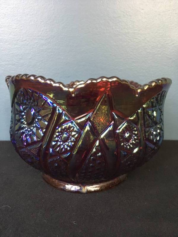 lot 54 image: Red Carnival Glass Bowl