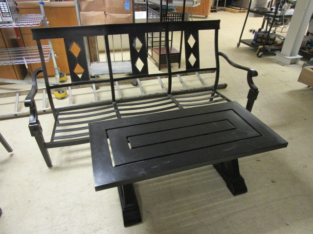 lot 301 image: OUTDOOR BENCH AND TABLE