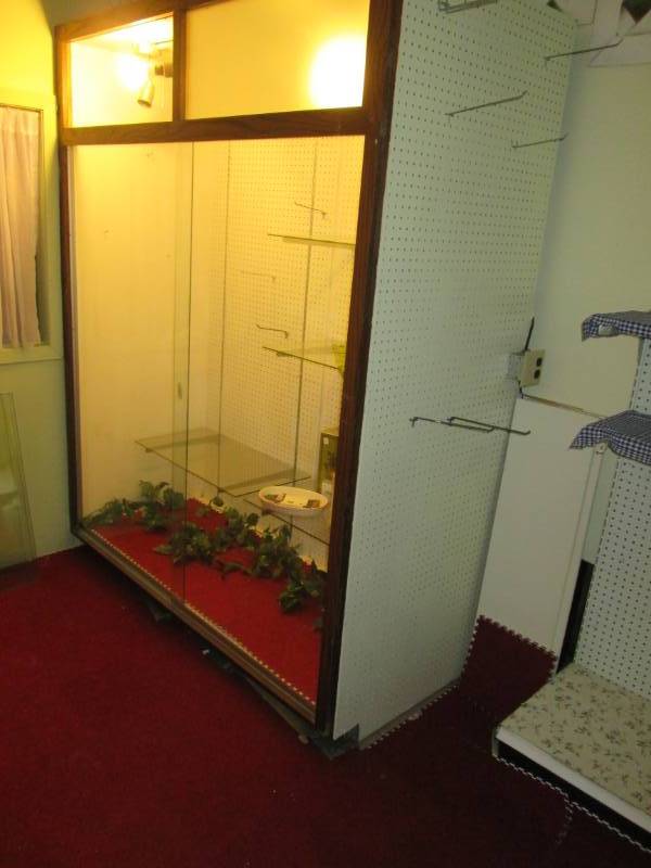 lot 139 image: Glass display case 69w by 74h by 31...