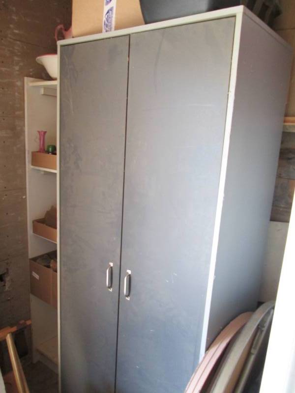 lot 2 image: Grey cabinet 32w by 75 tall...