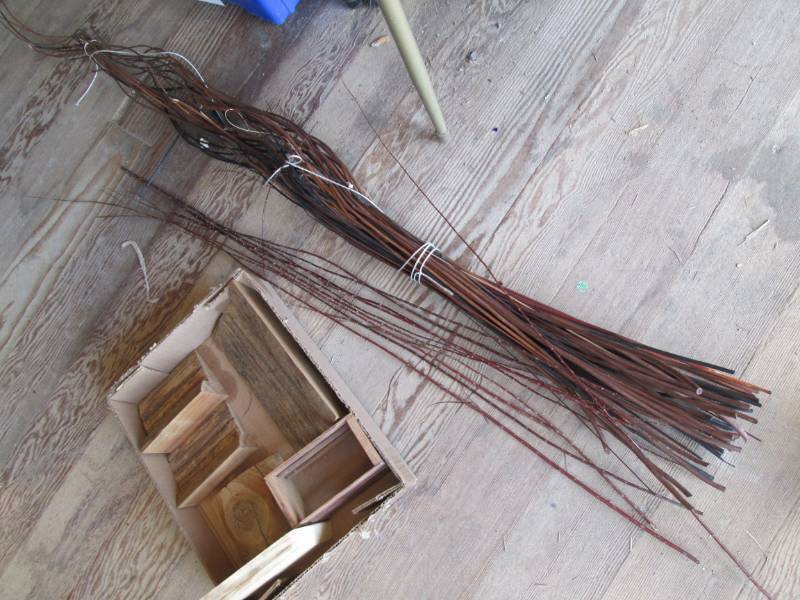 lot 54 image: Hand made barnwood shelves and reed...
