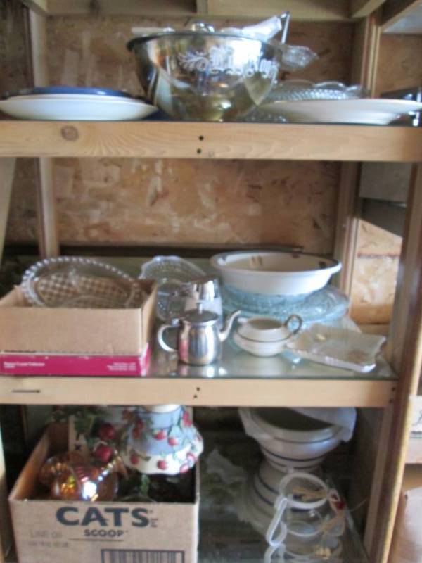 lot 57 image: 3 shelves of Misc. glass...