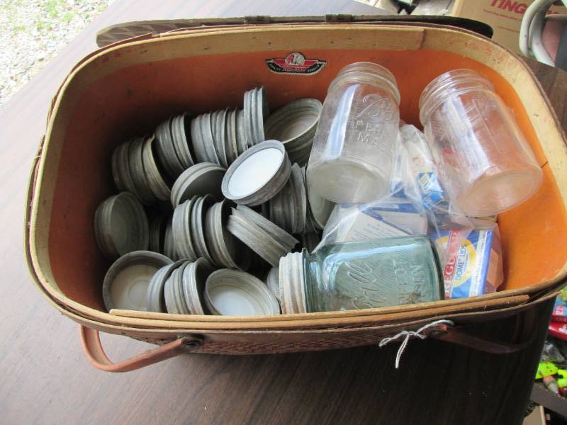 lot 87 image: Picnic basket full of mason canning...