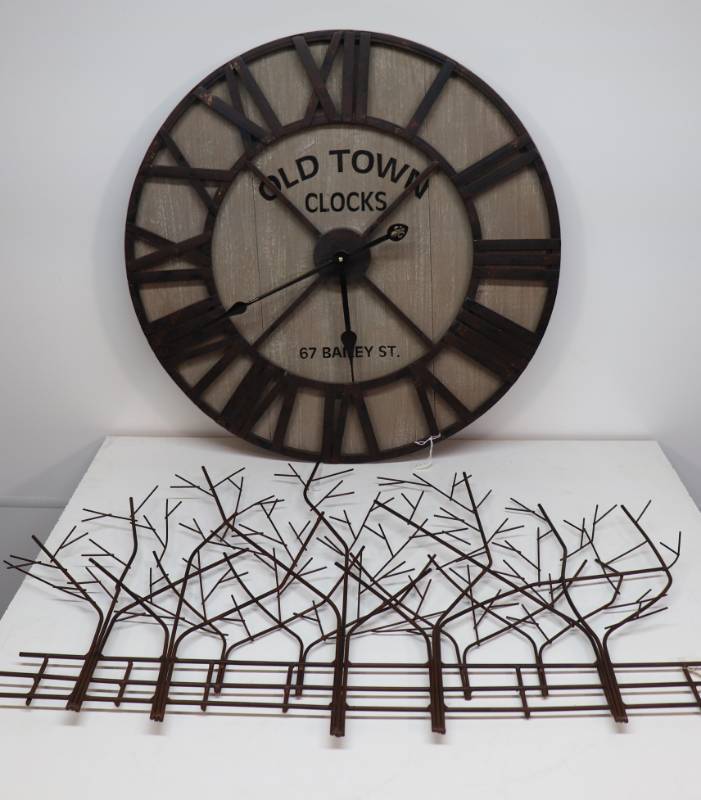 Metal Clock & Metal Trees Wall Hanging