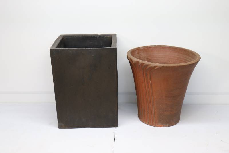 Round Ceramic and Square Plastic Flower Pots