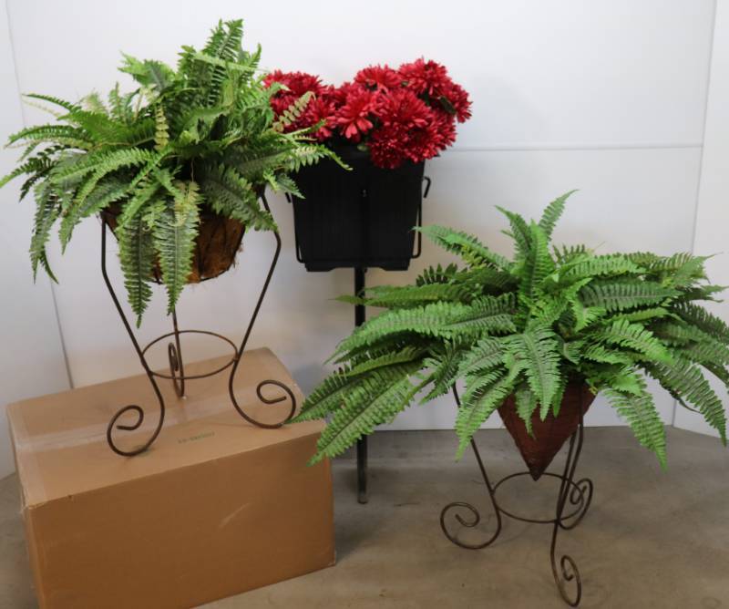 Flower Stands w Baskets & Greenery