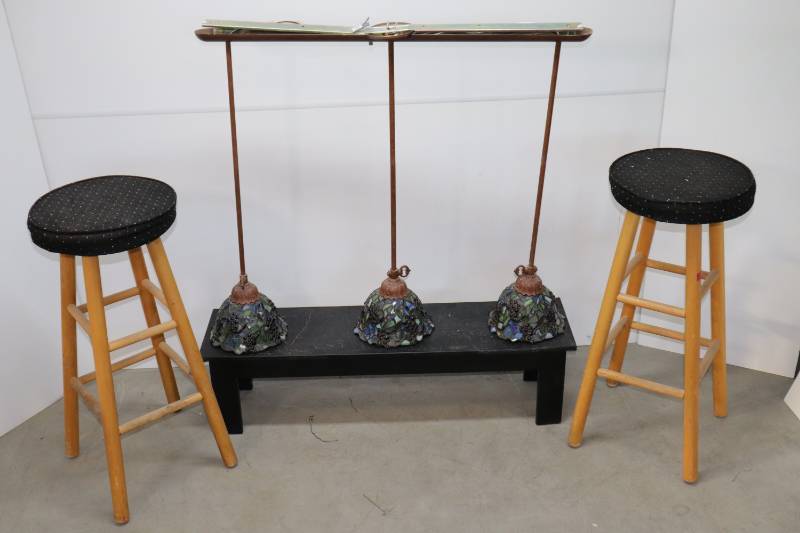 2 Stools, Pendant Light & Bench