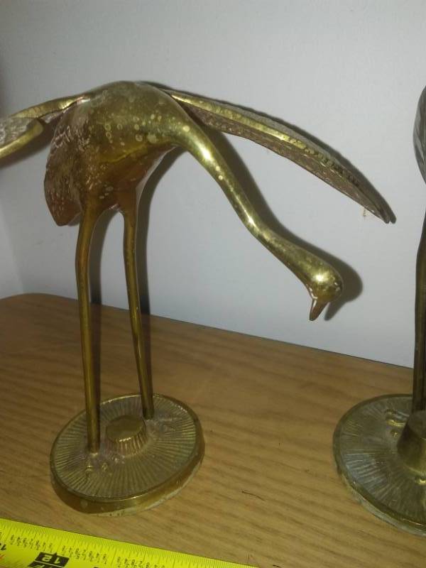 lot 3 image: 3 Enesco brass vintage crane Heron, stork, flamingo.