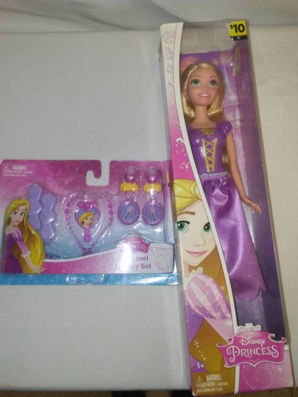 lot 55 image: Disney Princess Rapunzel doll and jewelry set.