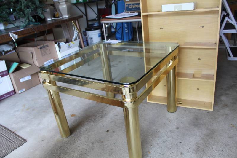 lot 7 image: Glass-Top Brass End Table