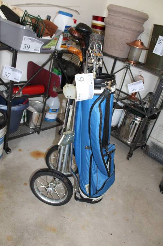 lot 9 image: Golf Club Set with Caddy, Northwestern Clubs, Irons