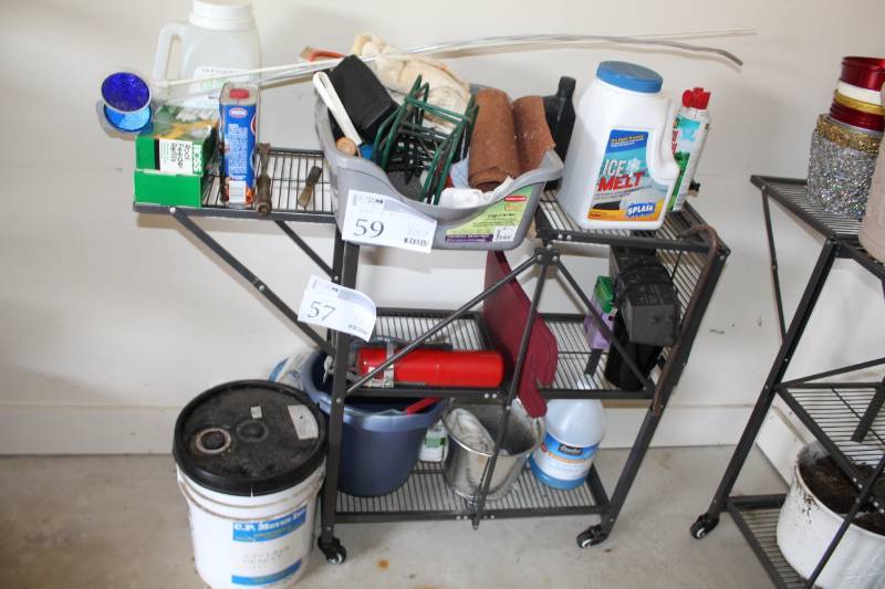 lot 59 image: Ice Melt, Window Washer Fluid, Motor Oil, Bug Spray, Fire Extinguisher, Charcoal Lighter Fluid, Root Feeder Refills, Buckets, And More