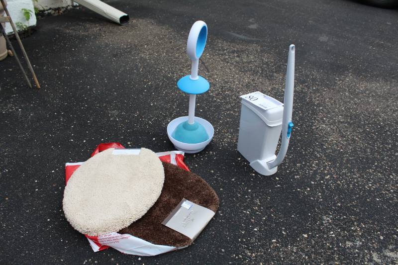 lot 80 image: Toilet Plunger, Toilet Brush and Cleaner, Toilet Seat Covers