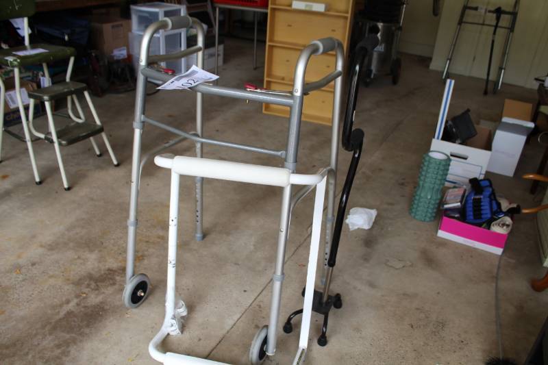 lot 102 image: Medical Walker, Cane, Bathroom Safety Bar