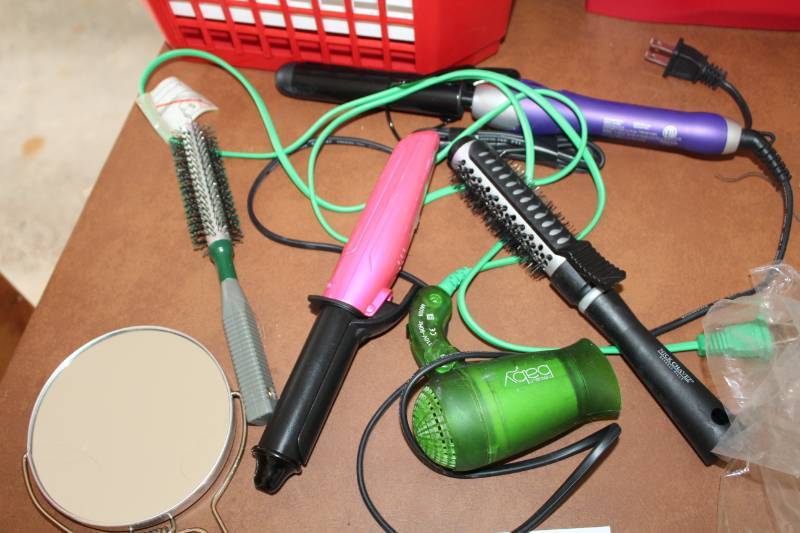 lot 94 image: Curling Irons, Curling Brushes, Hair Dryer, Hand Mirror