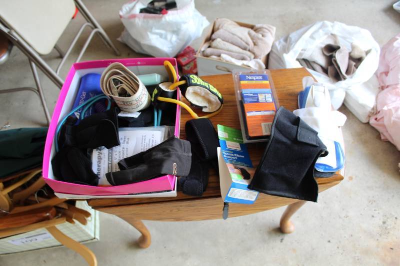 lot 112 image: Exercise Equipment - Knee Brace, Copper Fit Socks, Therapy Zome Resistence Band, Jump Rope, Bands, and More