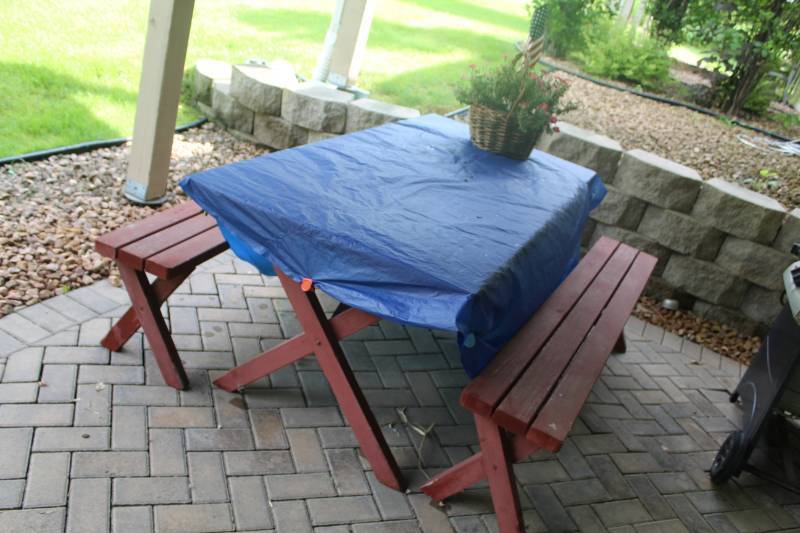 lot 167 image: Wood Slat Picnic Table with 2-Benches