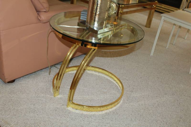 lot 129 image: Glass-Top Brass Round Side Table