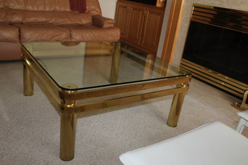 lot 130 image: Glass-Top Brass Coffee Table