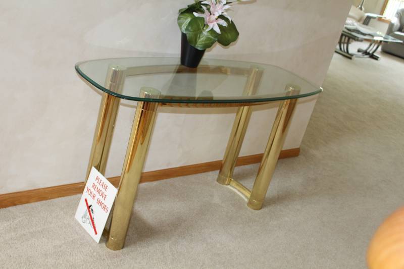 lot 133 image: Glass-Top Brass Entry Table