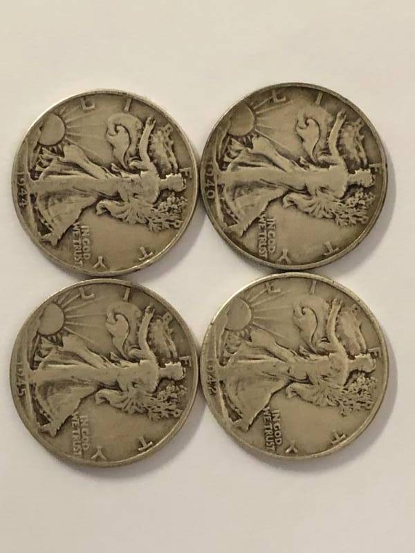 lot 78 image: 4 Walking Liberty Halves 1940, 1942, 1944, 1945