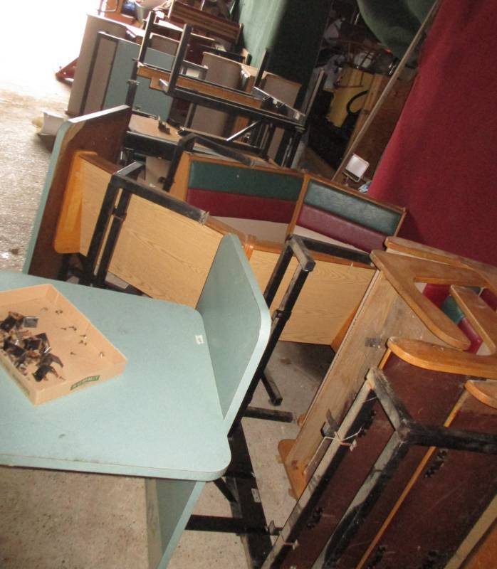 lot 14 image: 8 to 10 Booths with Table and an extra round table one with 2 chairs connected. Have been in storage so need to be cleaned.