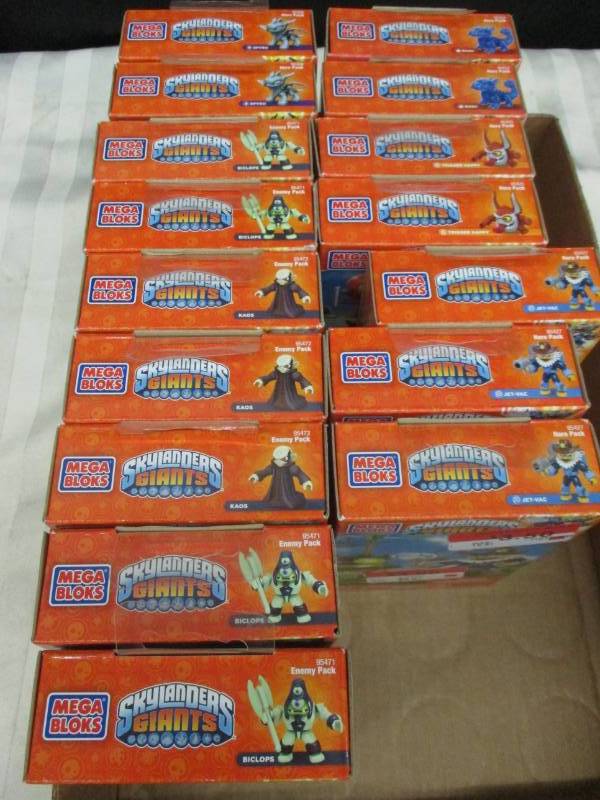lot 35 image: 16 Boxes Unopened Various Skylander Giants Mega Bloks Sets