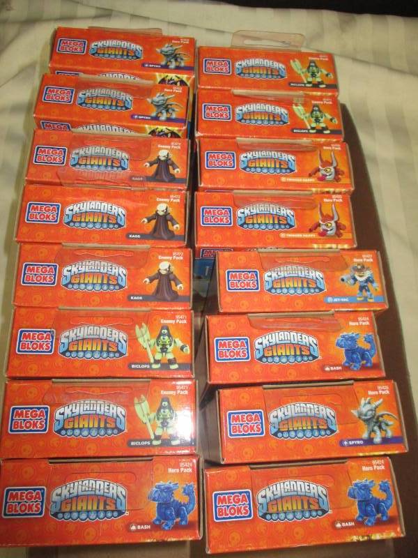lot 36 image: 16 Boxes Unopened Various Skylander Giants Mega Bloks Sets