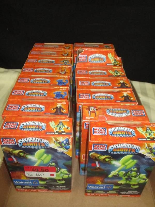 lot 37 image: 16 Boxes Unopened Various Skylander Giants Mega Bloks Sets