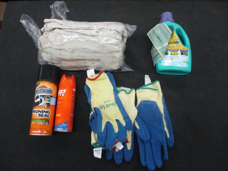 lot 45 image: Gloves, Fungiside, Off Bug Spray and Pruning Seeler