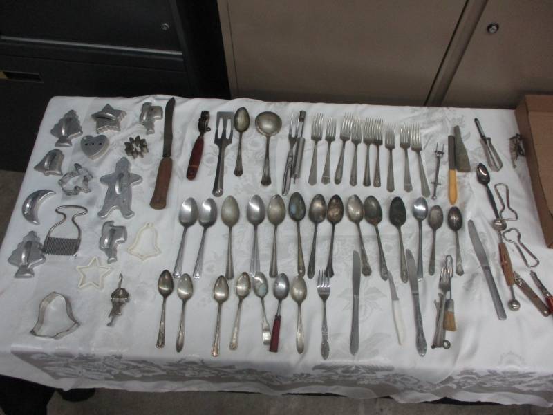 lot 91 image: Misc Silverware and Cookie Cutters