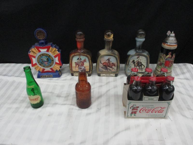 lot 90 image: Old Coke Bottles, Squirt Bottles,  Decanters and Musical Stine