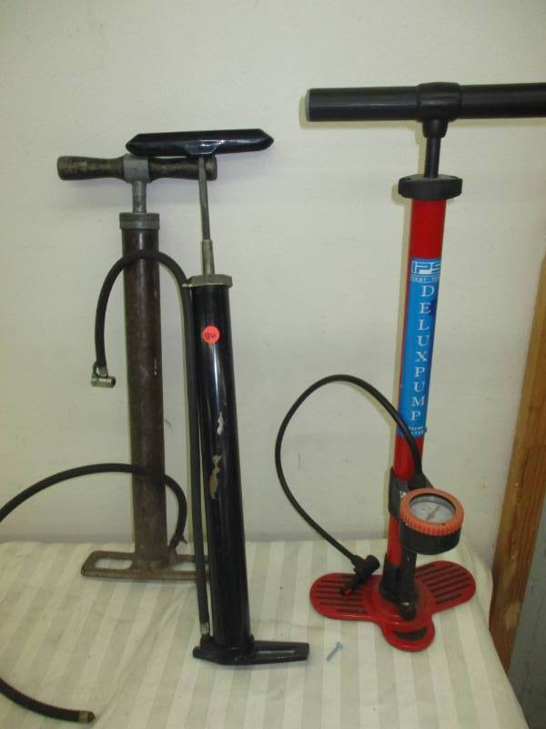 lot 116 image: 3 Bike Pumps one old with wood Handles