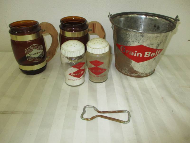 lot 145 image: Grainbelt Salt and Pepper, Mugs and Pail