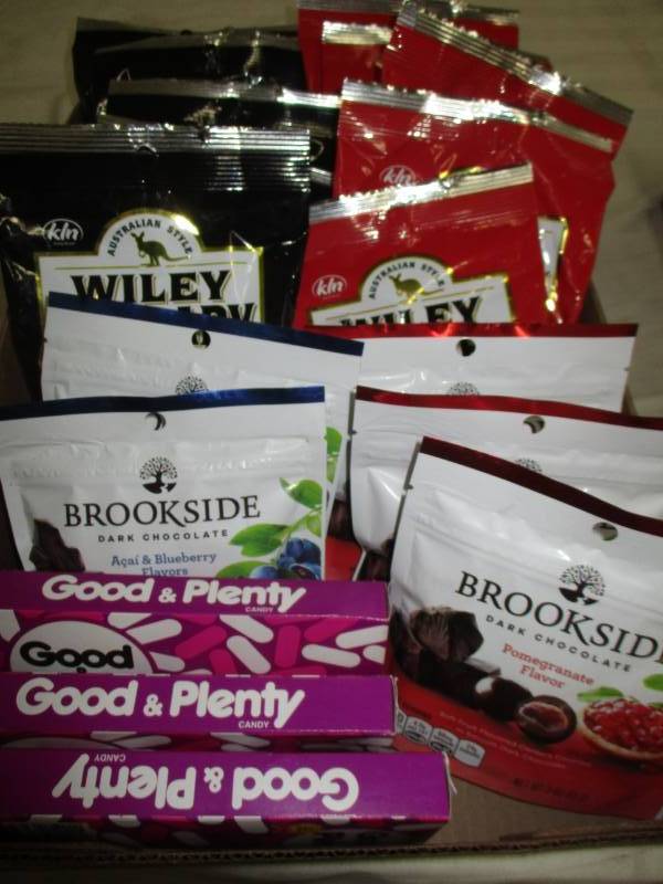 lot 187 image: 16  variety of Brooksde Drk chocolATE SNACKS, GOOD AND PLENTY, WILEY LICORICE