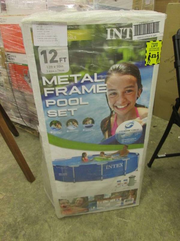 lot 162 image: Intex 12 ft Metal Frame Pool Set op...