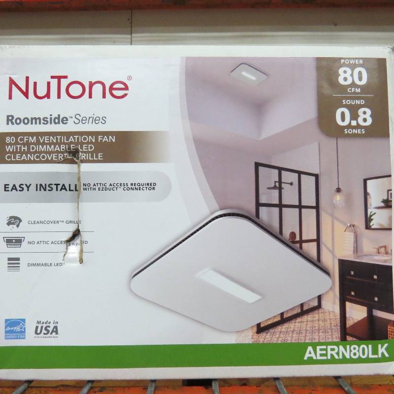 lot 12 image: NuTone Roomside Series White 80 CFM Ceiling BathroomExhaust Fan wCleanCover and dimmable LED, Energy Star