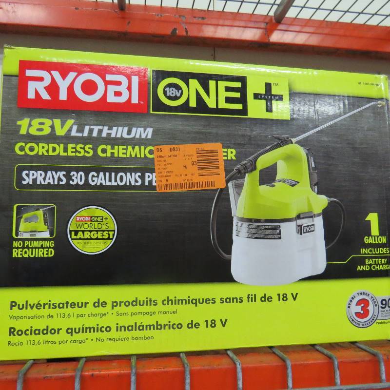 lot 1 image: Ryobi ONE 18v Cordless Chemical Sprayer - 1.3 Ah Battery and Charger Included