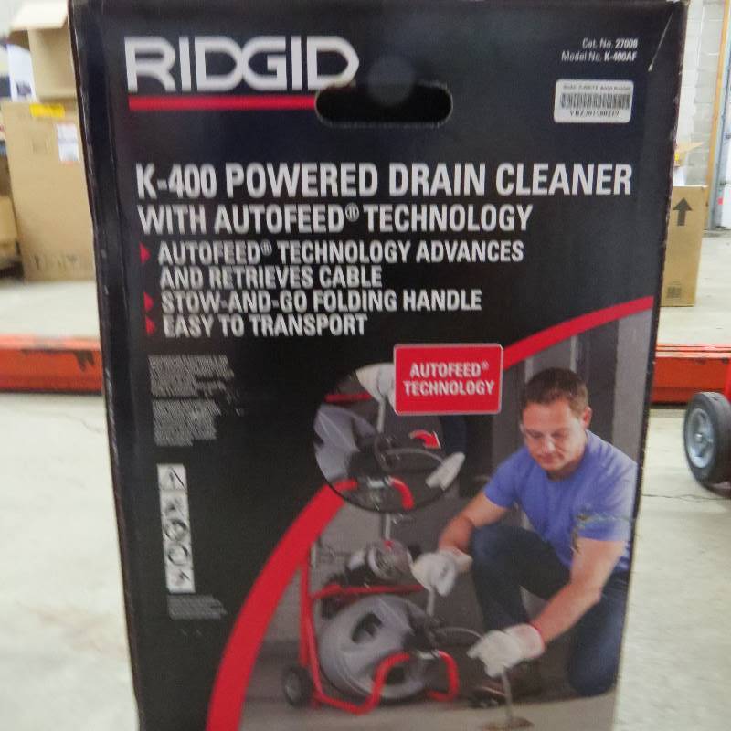 lot 52 image: Rigid 115-Volt K-400AF Autofeed Drain Cleaning Drum Machine with 38 In Integral Wound Cable and Tool Set