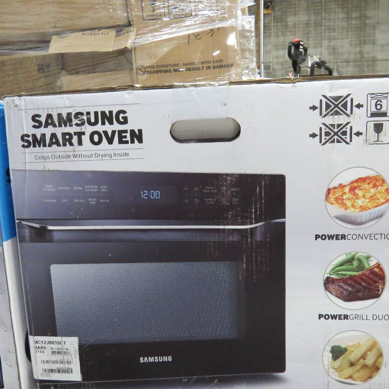 lot 25 image: Samsung 1.2 Cu. Ft. Countertop Power Convection Microwave in Black Stainess