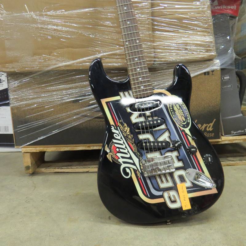 lot 73 image: Miller Genuine Draft Fender Squire Stratocaster Guitar