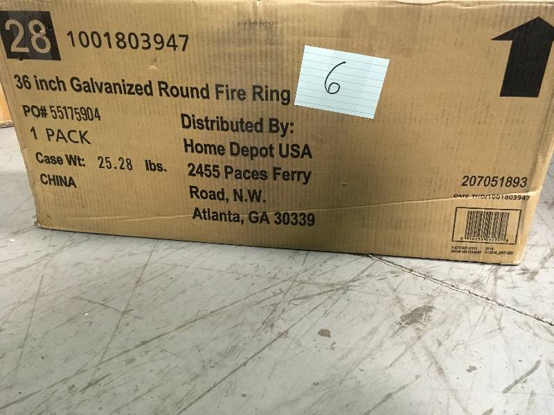 lot 6 image: Hampton Bay 36 in Galvanized Round Fire Ring not used