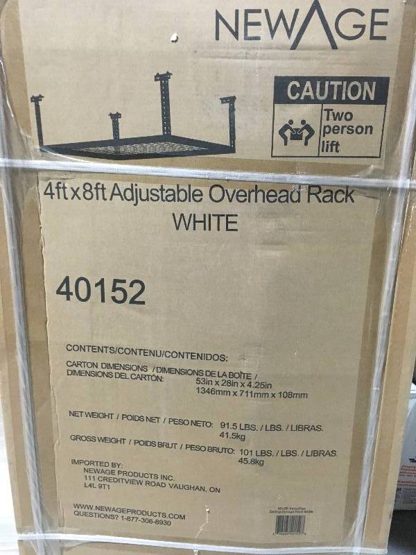 lot 8 image: Lot of 2 New Age 4 ft x 8 ft adjustable overhead rack new white