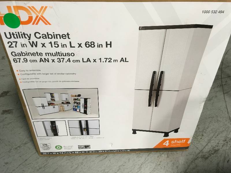 lot 12 image: HDX Utility Cabinet 27 in x 15 in x 68 in  in good condition