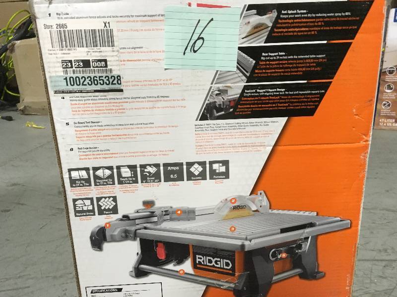 lot 16 image: Ridgid  7 in Table Top Wet Tile Saw in good working Condition