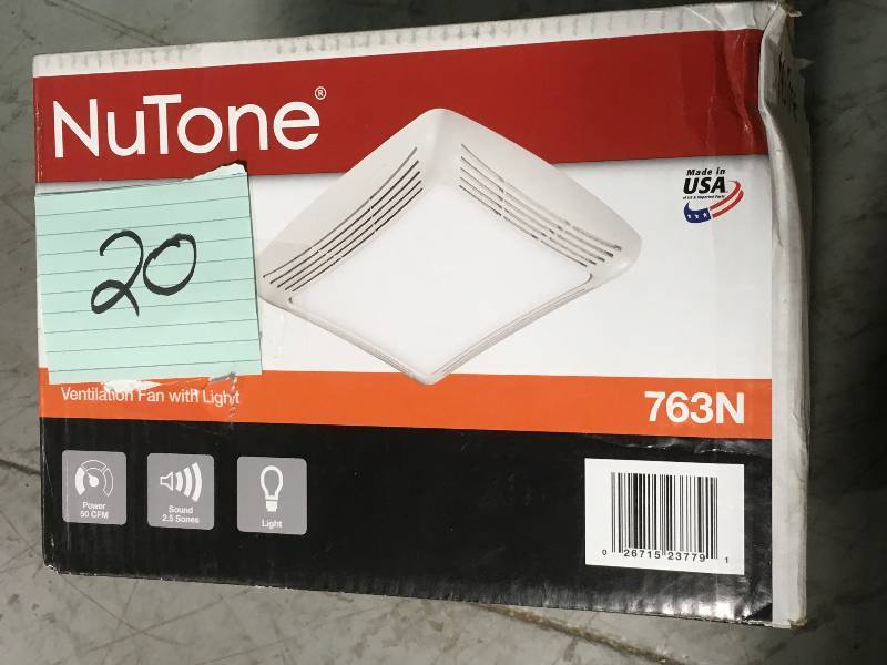 lot 20 image: NuTone 763N 50 CFM FanLight with Transparent Polymeric Lens and Resin Grille 100-watt Incandescent Lighting