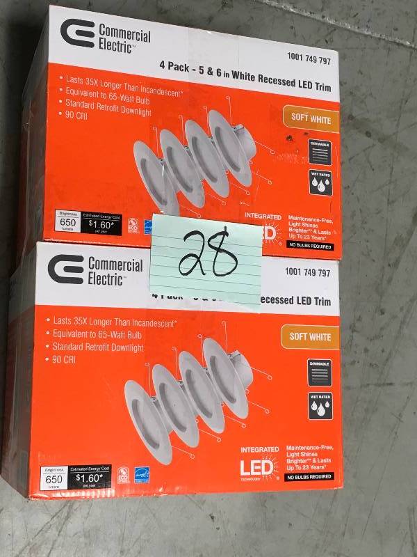 lot 28 image: Commerciaal Electric set of 2 - 5 & 6 in White Recessed LED TRim not used