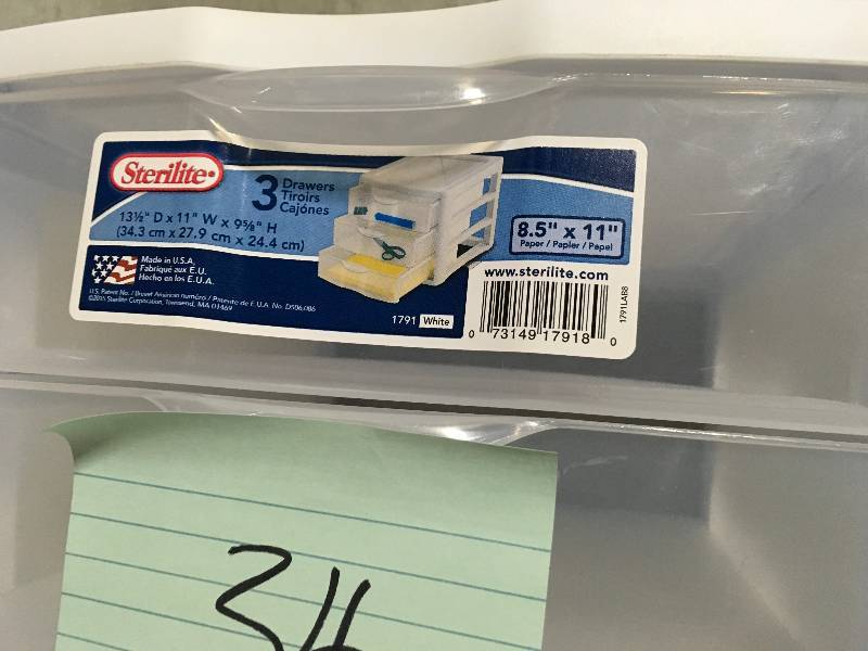 lot 34 image: Sterilite 3 Drawers plastic container in good condition